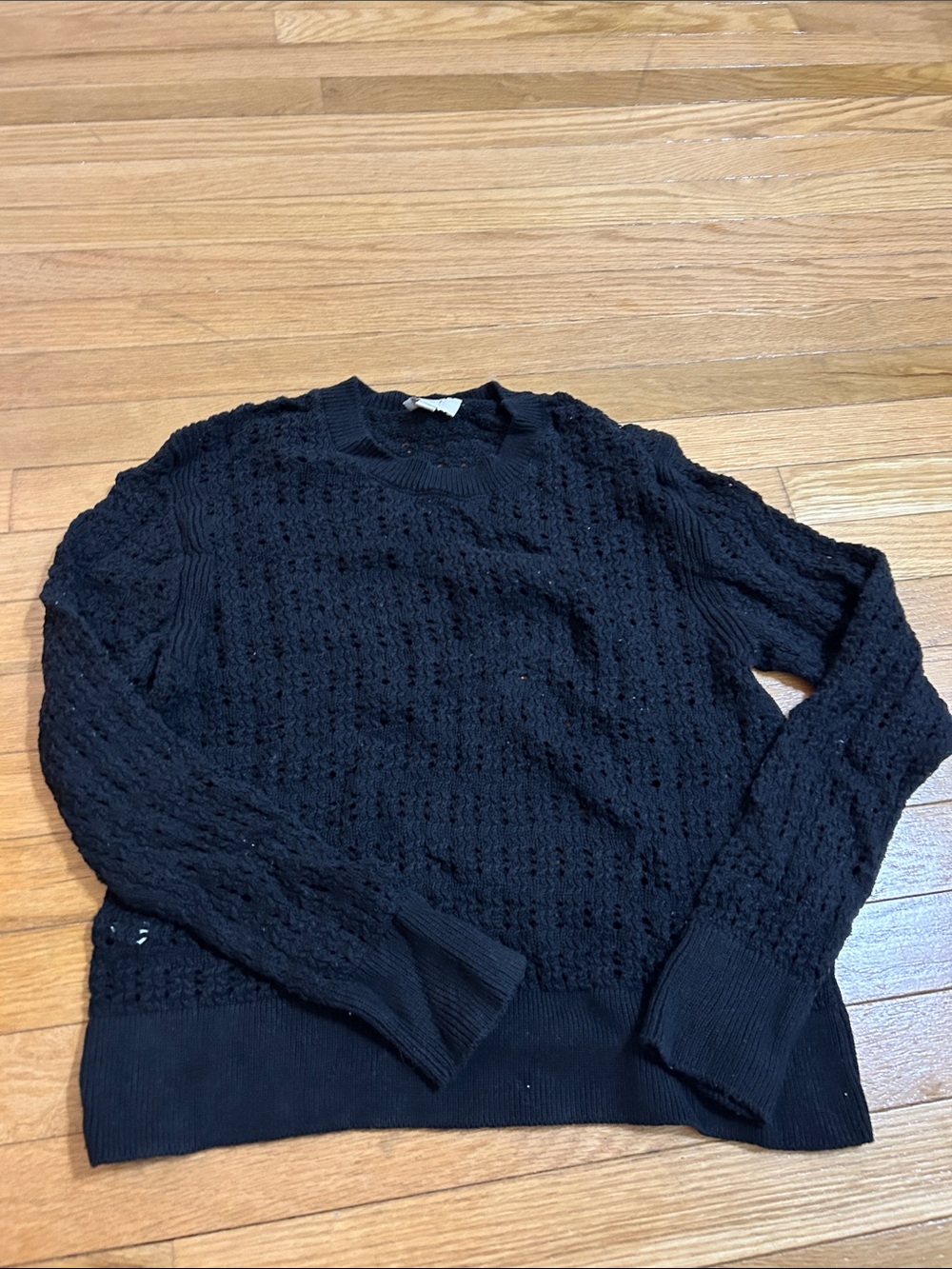 LOFT Black Textured Crewneck Sweater